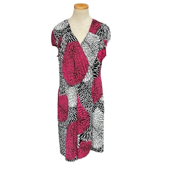 Alfani Dress Big Floral Print Pink White V-Neck Midi Size Large L - Picture 1 of 16